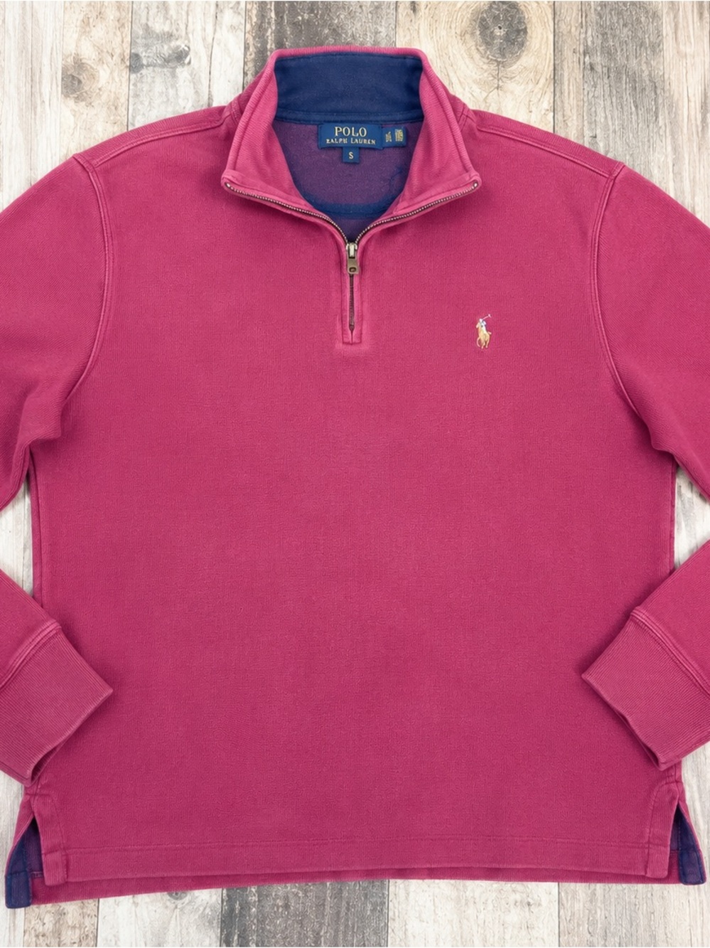 Polo by Ralph Lauren Two-Tone Half-Zip Pullover in Berry and Navy Estate Rib S